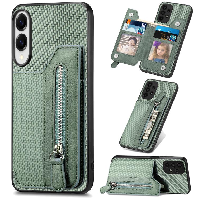 

For Samsung Galaxy S25 Edge 5G Carbon Fiber Horizontal Flip Zipper Wallet Phone Case(Green)