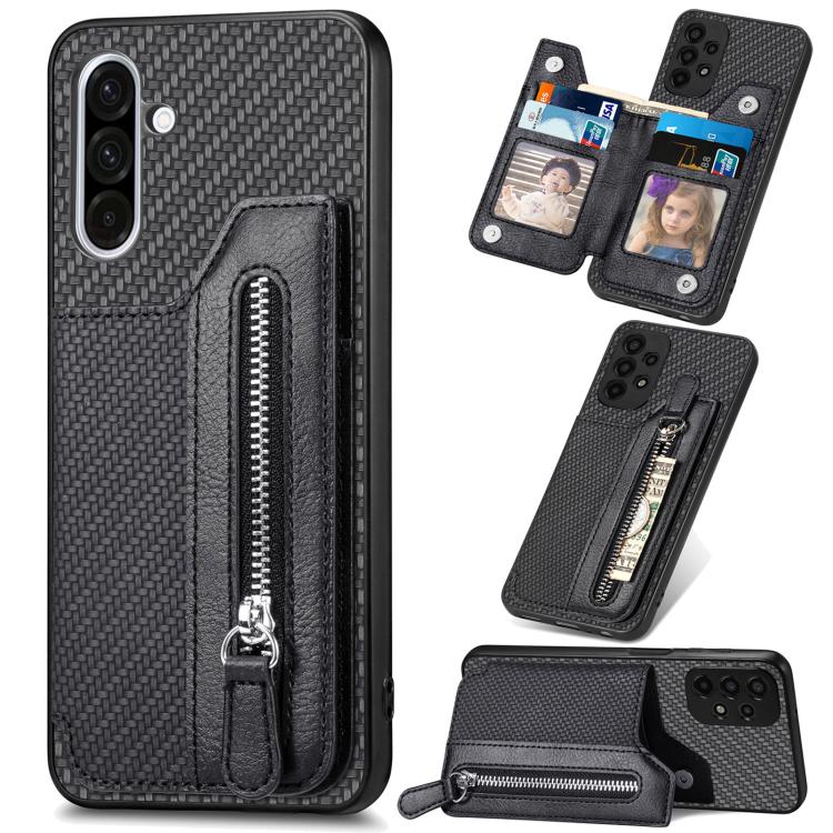 

For Samsung Galaxy A57 5G Carbon Fiber Horizontal Flip Zipper Wallet Phone Case(Black)