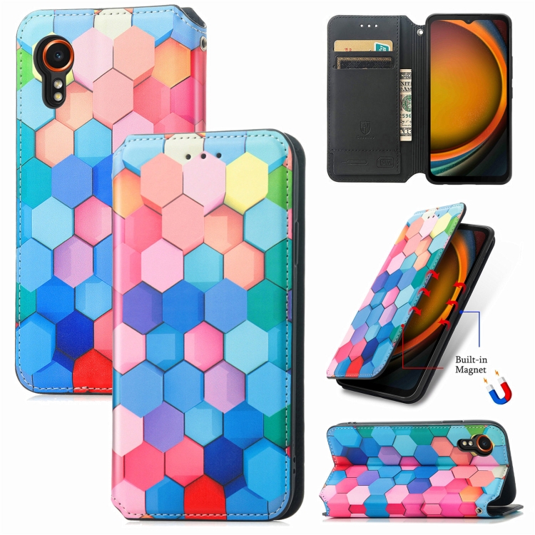 

For Samsung Galaxy Xcover 7 CaseNeo Colorful Magnetic Leather Phone Case(Colorful Cube)