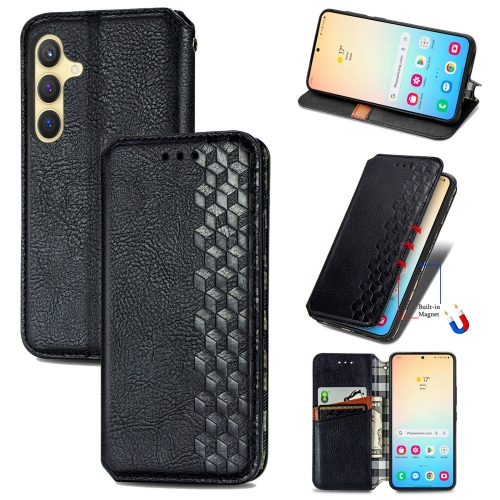 

For Samsung Galaxy S24 5G Cubic Grid Pressed Magnetic Leather Phone Case(Black)