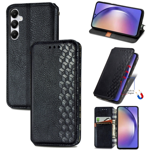 

For Samsung Galaxy A55 5G Cubic Grid Pressed Magnetic Leather Phone Case(Black)