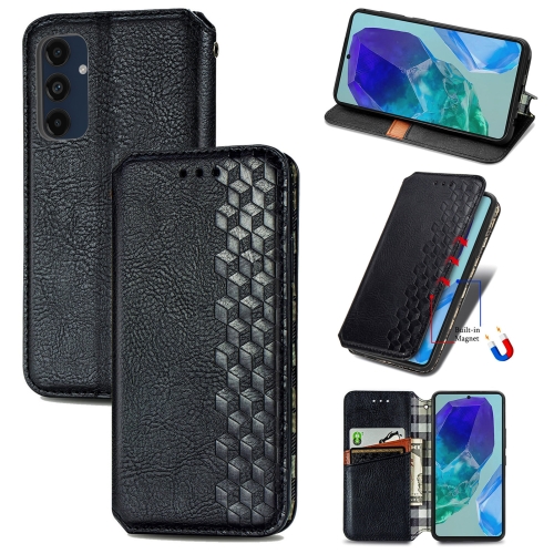 

For Samsung Galaxy A16 Cubic Grid Pressed Magnetic Leather Phone Case(Black)