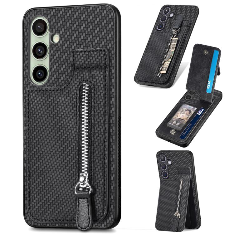 

For Samsung Galaxy A56 5G Carbon Fiber Vertical Flip Zipper Phone Case(Black)