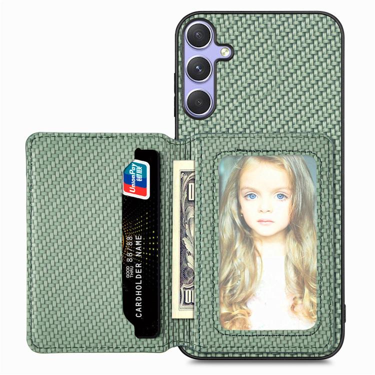 

For Samsung Galaxy S25 5G Carbon Fiber Magnetic Card Wallet RFID Blocking Phone Case(Green)
