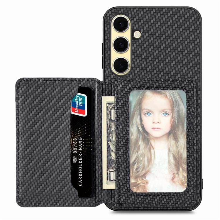 

For Samsung Galaxy A56 5G Carbon Fiber Magnetic Card Wallet RFID Blocking Phone Case(Black)