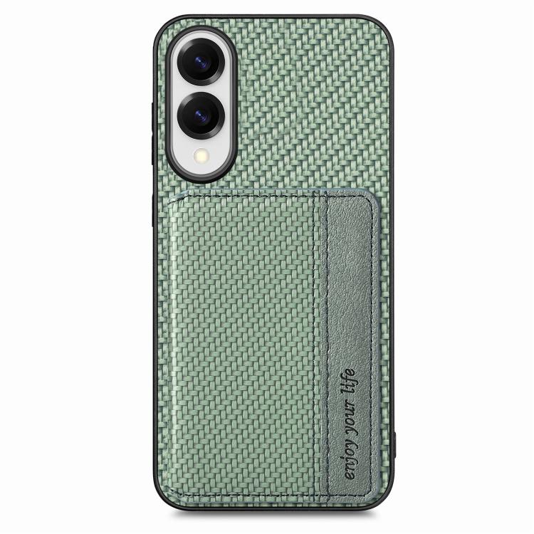 

For Samsung Galaxy S25 Edge 5G Carbon Fiber Magnetic Card Wallet RFID Blocking Phone Case(Green)