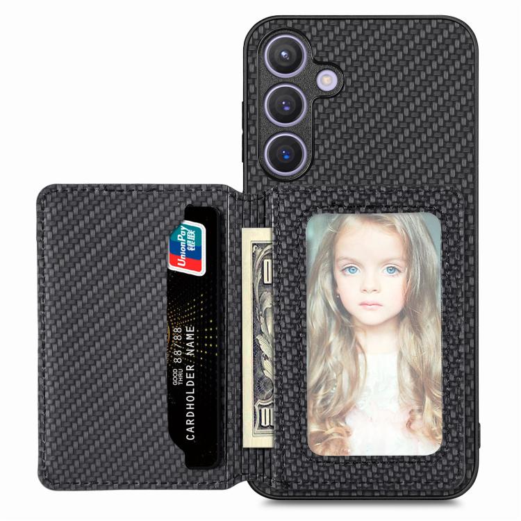 

For Samsung Galaxy A57 5G Carbon Fiber Magnetic Card Wallet RFID Blocking Phone Case(Black)