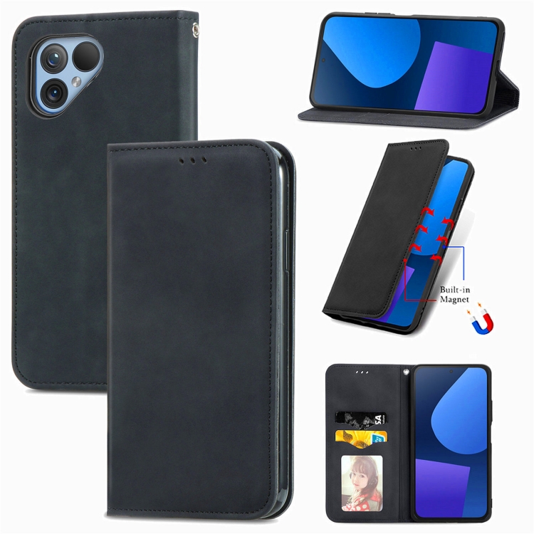 

For Fairphone 5 Retro Skin Feel Magnetic Flip Leather Phone Case(Black)
