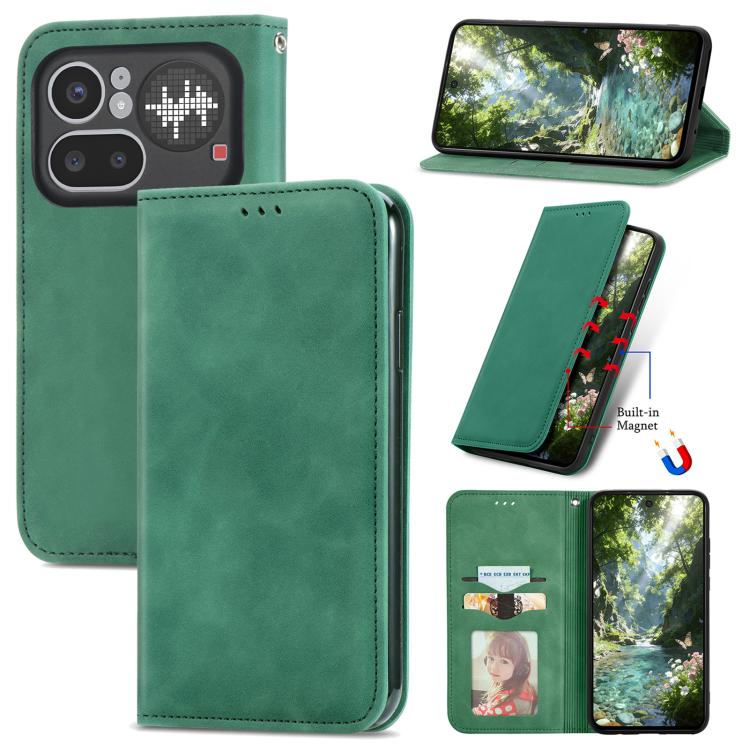 

For Nothing Phone 4a Pro Retro Skin Feel Magnetic Flip Leather Phone Case(Green)