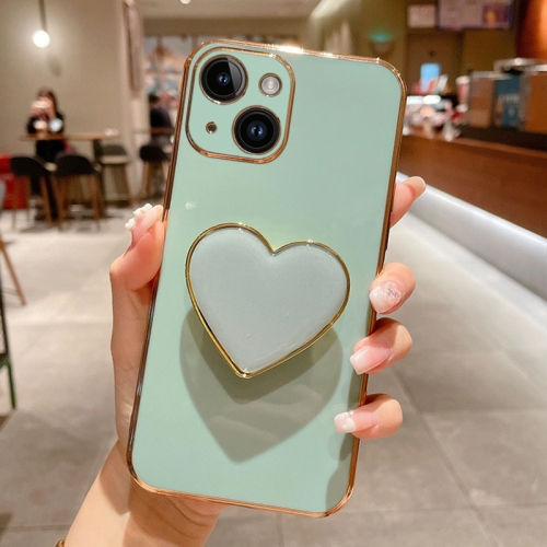 

For iPhone 15 Plus Electroplating Love Heart Holder TPU Phone Case(Green)