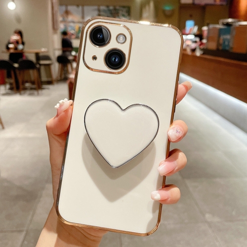 For iPhone 15 Electroplating Love Heart Holder TPU Phone Case(White) diana krall love scenes 2lp