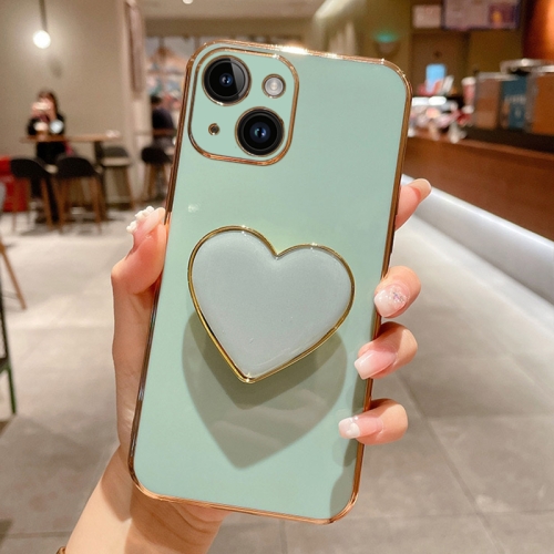 

For iPhone 15 Electroplating Love Heart Holder TPU Phone Case(Green)