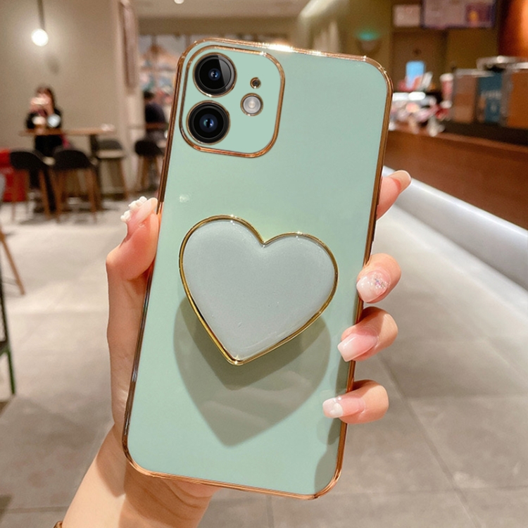 

For iPhone 12 Electroplating Love Heart Holder TPU Phone Case(Green)