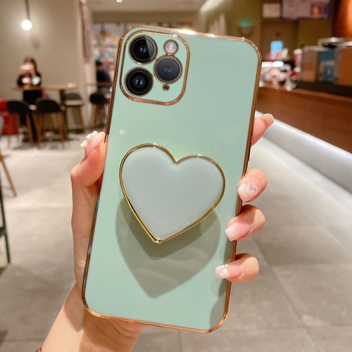 

For iPhone 11 Pro Max Electroplating Love Heart Holder TPU Phone Case(Green)