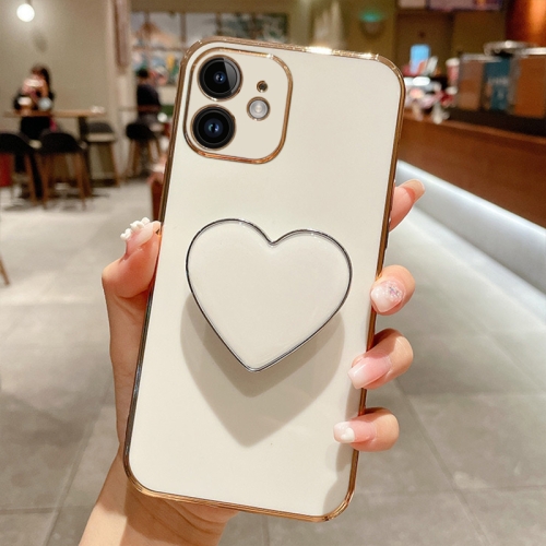 

For iPhone 11 Electroplating Love Heart Holder TPU Phone Case(White)