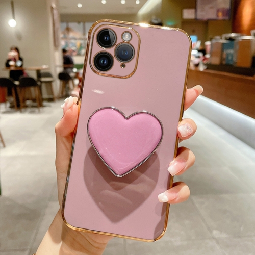 

For iPhone 11 Pro Electroplating Love Heart Holder TPU Phone Case(Purple)