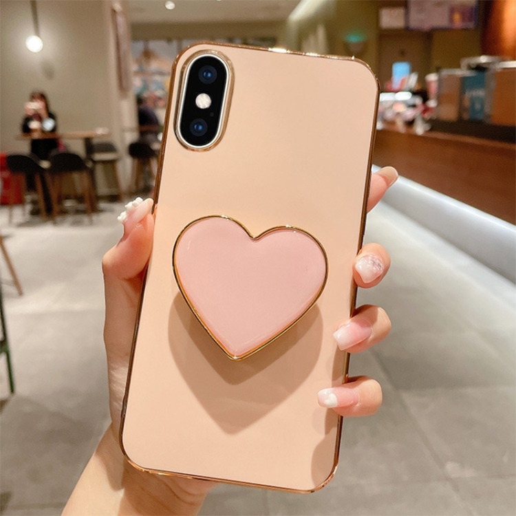 

For iPhone XS Max Electroplating Love Heart Holder TPU Phone Case(Pink)
