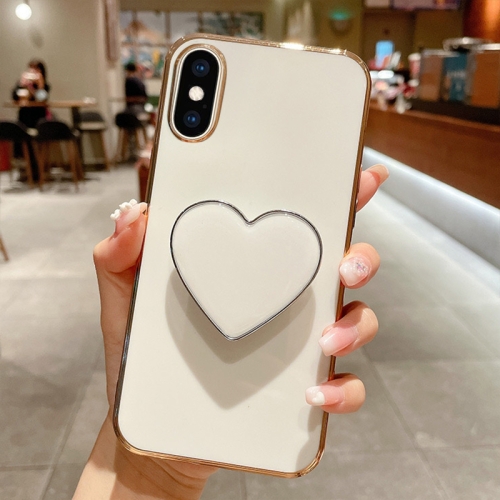 

For iPhone XS Max Electroplating Love Heart Holder TPU Phone Case(White)