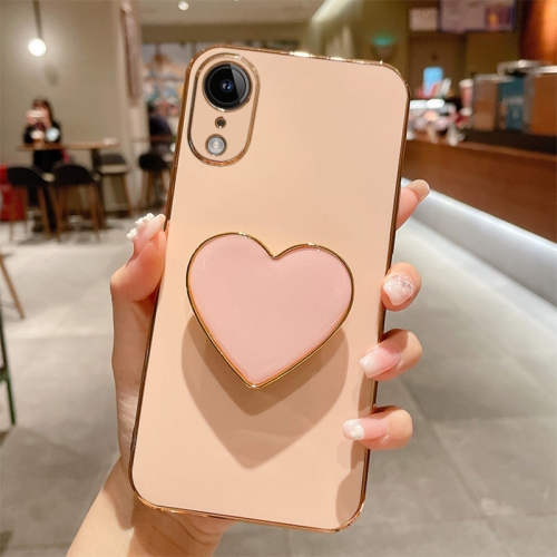 

For iPhone XR Electroplating Love Heart Holder TPU Phone Case(Pink)