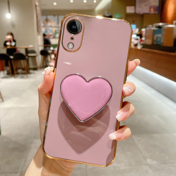 

For iPhone XR Electroplating Love Heart Holder TPU Phone Case(Purple)