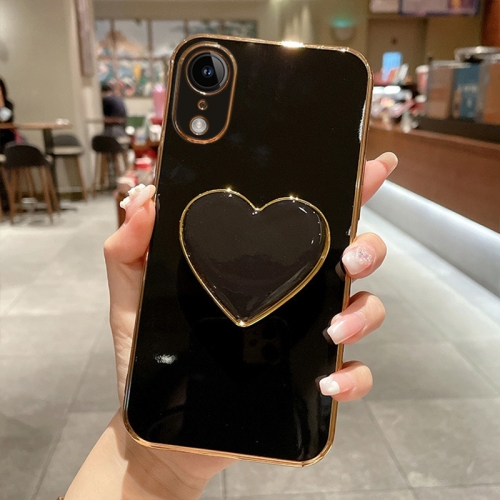 

For iPhone XR Electroplating Love Heart Holder TPU Phone Case(Black)