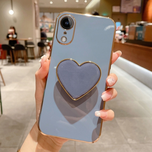 

For iPhone XR Electroplating Love Heart Holder TPU Phone Case(Blue)