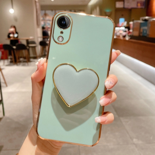 

For iPhone XR Electroplating Love Heart Holder TPU Phone Case(Green)