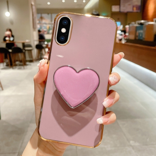 

For iPhone X / XS Electroplating Love Heart Holder TPU Phone Case(Purple)