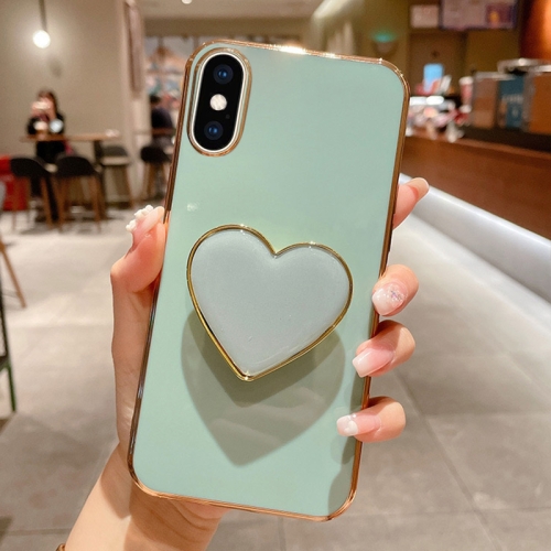 

For iPhone X / XS Electroplating Love Heart Holder TPU Phone Case(Green)