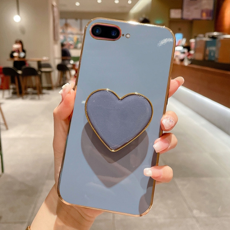 

For iPhone 7 Plus / 8 Plus Electroplating Love Heart Holder TPU Phone Case(Blue)