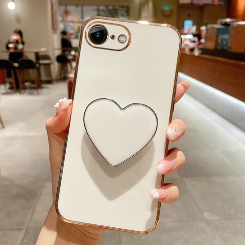 

For iPhone SE 2022/2020 / 7 / 8 Electroplating Love Heart Holder TPU Phone Case(White)