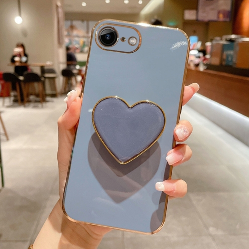 

For iPhone SE 2022/2020 / 7 / 8 Electroplating Love Heart Holder TPU Phone Case(Blue)