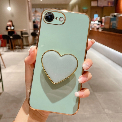 

For iPhone SE 2022/2020 / 7 / 8 Electroplating Love Heart Holder TPU Phone Case(Green)