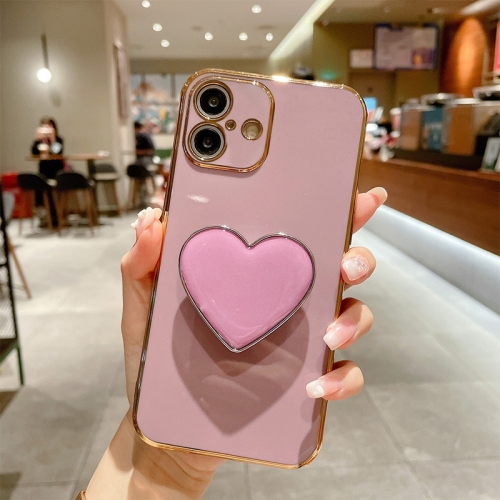 

For iPhone 16 Plus Electroplating Love Heart Holder TPU Phone Case(Purple)