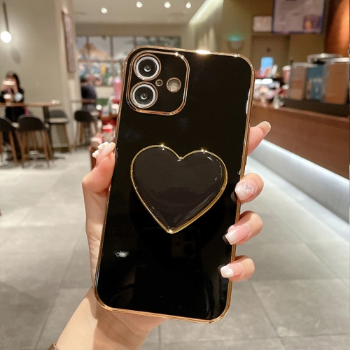 

For iPhone 16 Plus Electroplating Love Heart Holder TPU Phone Case(Black)