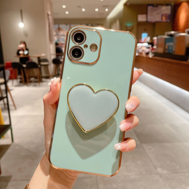 

For iPhone 16 Plus Electroplating Love Heart Holder TPU Phone Case(Green)