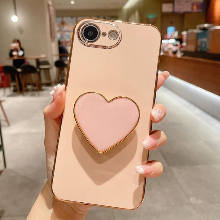 

For iPhone 16e Electroplating Love Heart Holder TPU Phone Case(Pink)