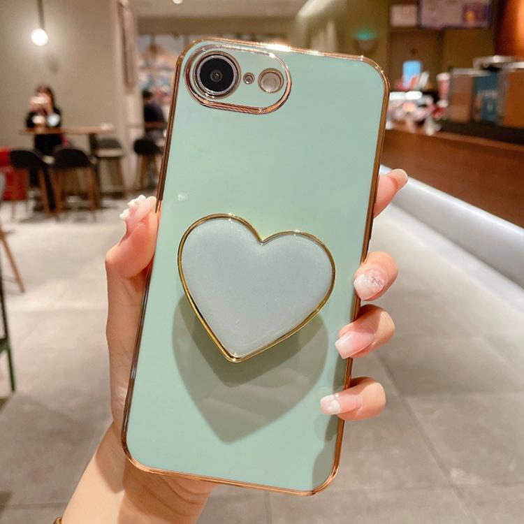 

For iPhone 16e Electroplating Love Heart Holder TPU Phone Case(Green)