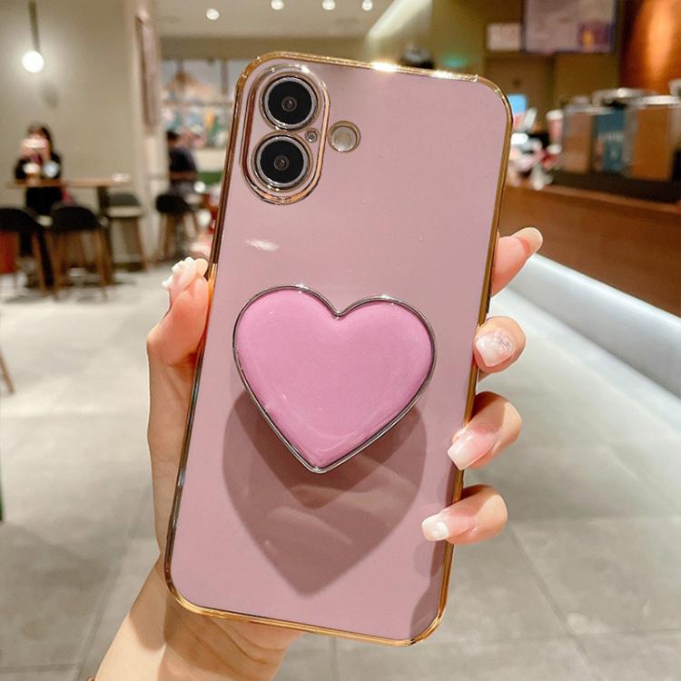 

For iPhone 17 Electroplating Love Heart Holder TPU Phone Case(Purple)