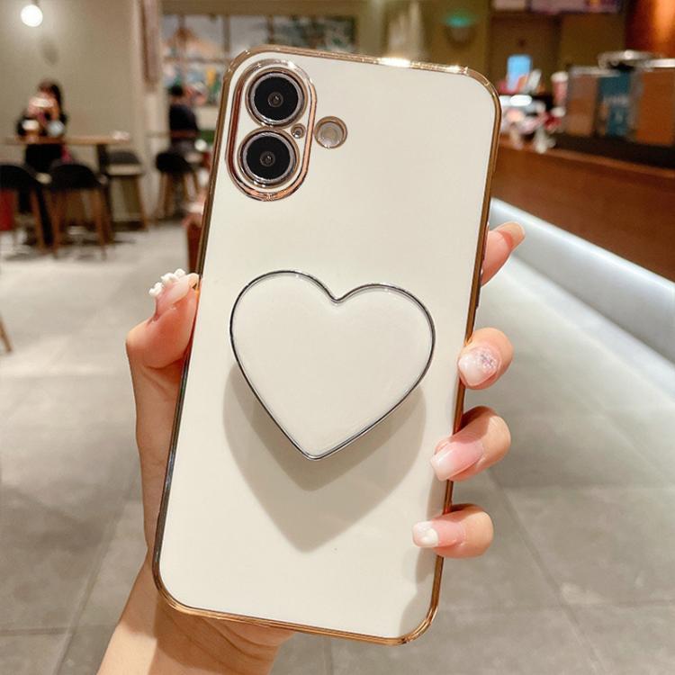 

For iPhone 17 Electroplating Love Heart Holder TPU Phone Case(White)