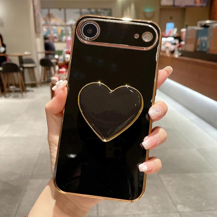 

For iPhone Air Electroplating Love Heart Holder TPU Phone Case(Black)