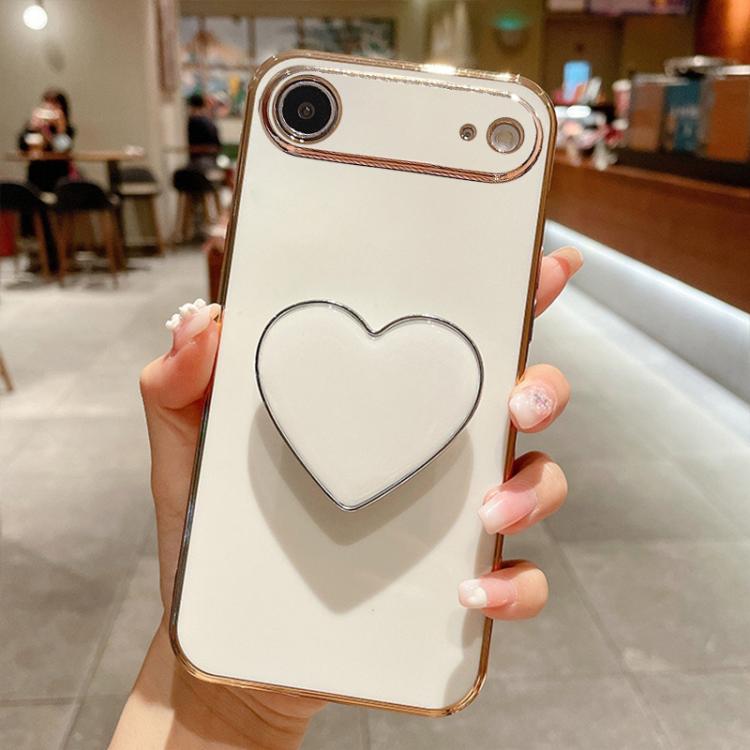 

For iPhone Air Electroplating Love Heart Holder TPU Phone Case(White)
