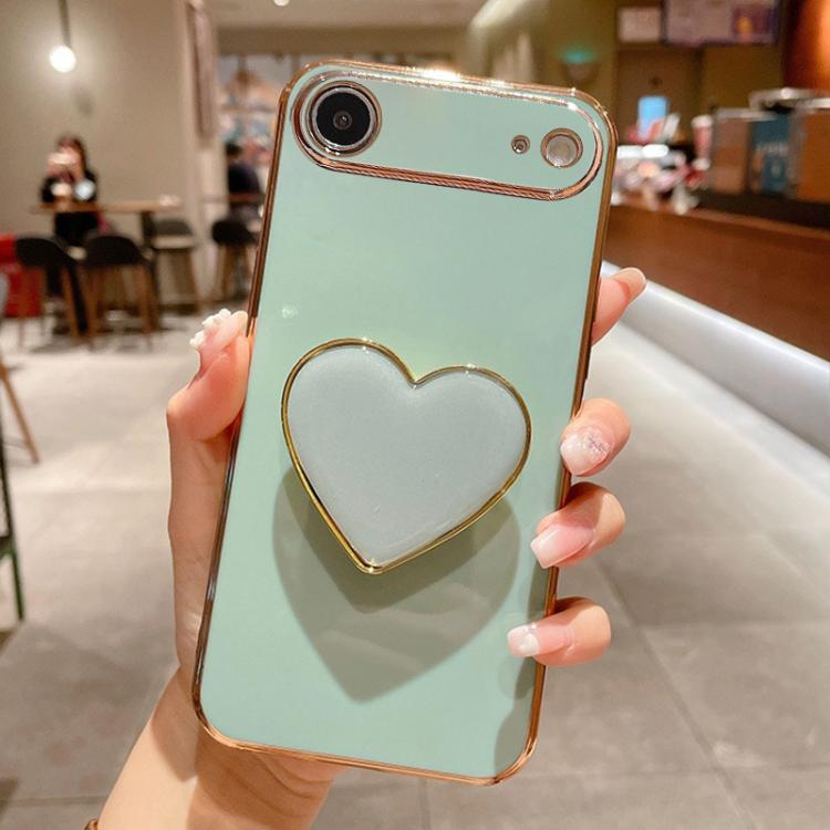 

For iPhone Air Electroplating Love Heart Holder TPU Phone Case(Green)