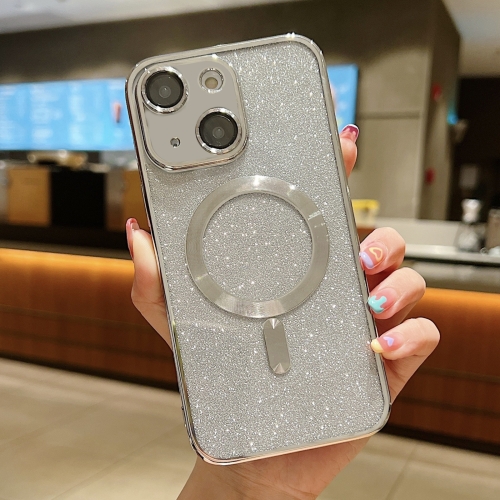 

For iPhone 14 Plus MagSafe Glitter Electroplating TPU Phone Case(Silver)
