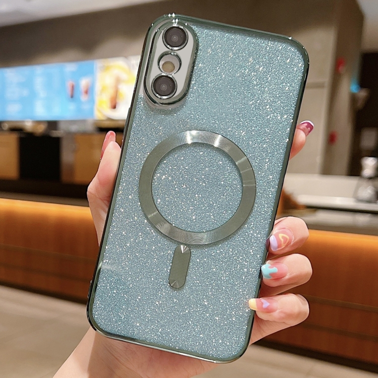 

For iPhone X / XS Glitter Electroplating MagSafe TPU Phone Case(Green)