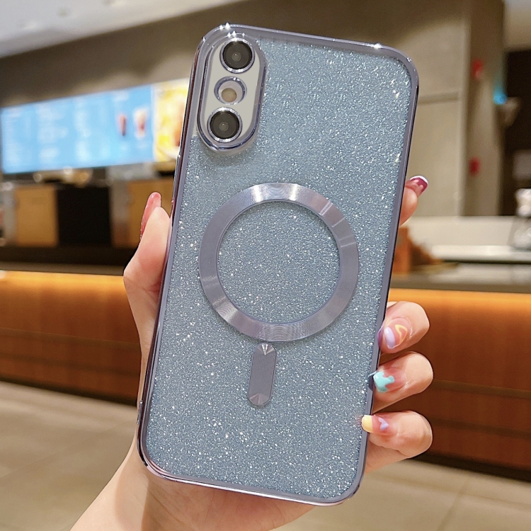 

For iPhone XS Max Glitter Electroplating MagSafe TPU Phone Case(Blue)