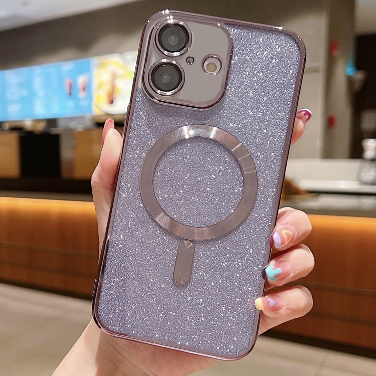 

For iPhone 16 Plus Glitter Electroplating MagSafe TPU Phone Case(Purple)