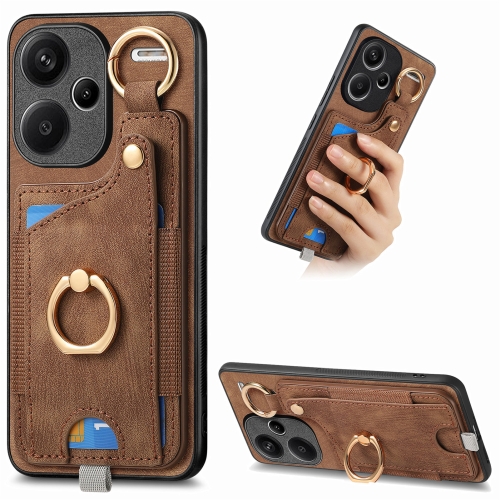 

For Xiaomi Redmi Note 13 Pro+ Retro Skin-feel Ring Card Bag Phone Case with Hang Loop(Brown)