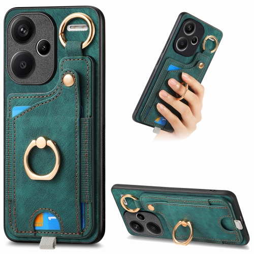 For Xiaomi Redmi Note 13 Pro+ Retro Skin-feel Ring Card Bag Phone Case with Hang Loop(Green) обложка lazarr onzo second skin для samsung galaxy note 10 1 p 6010 2014 edition коричневый
