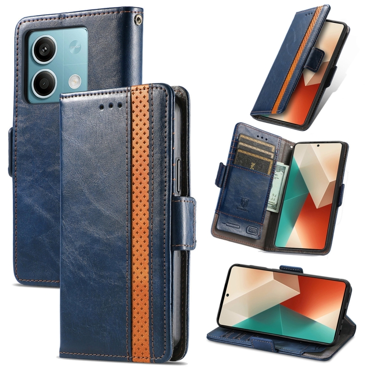 

For Xiaomi Redmi Note 13 4G CaseNeo Splicing Dual Magnetic Buckle Leather Phone Case(Blue)
